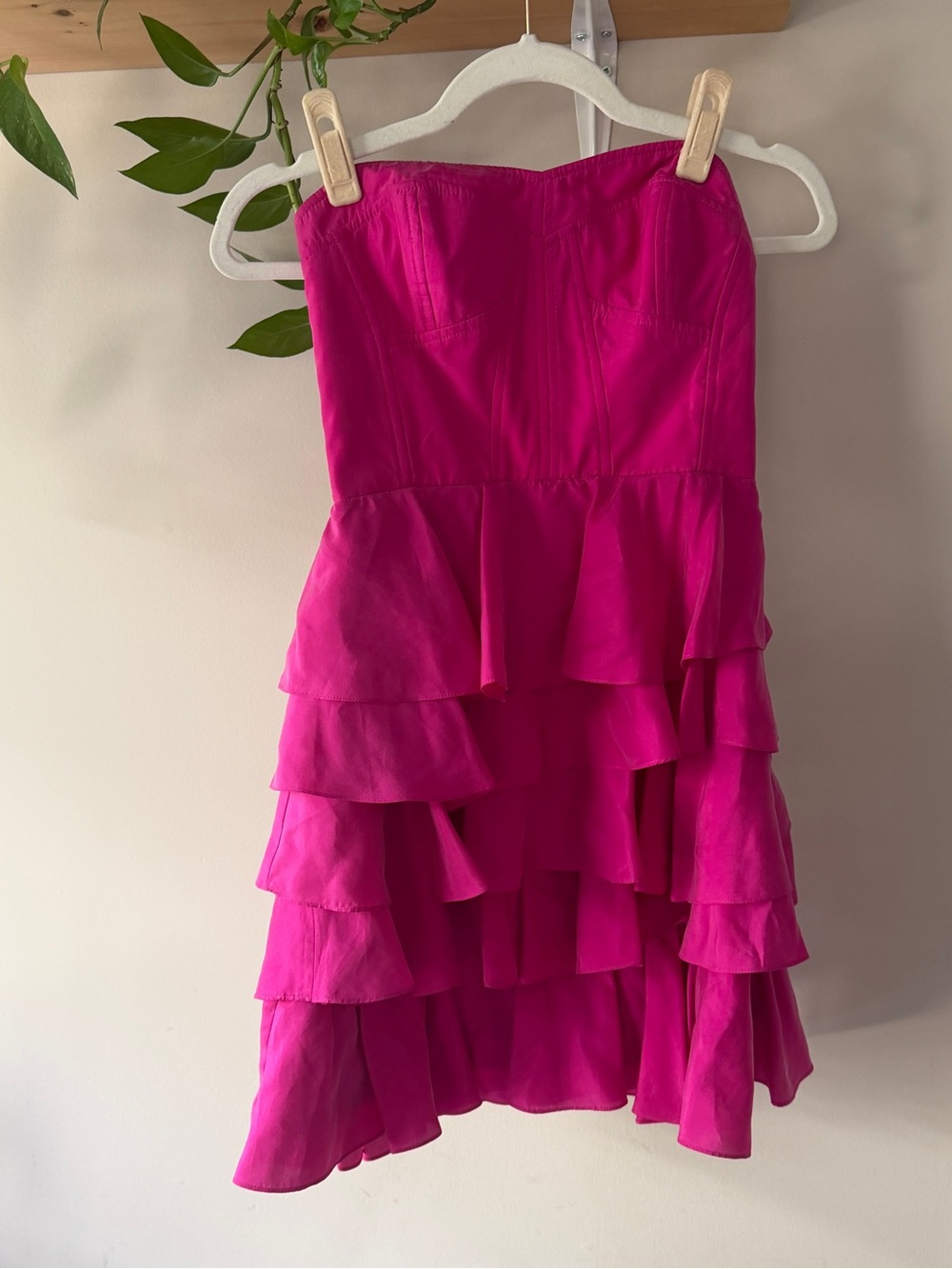 Rebecca Taylor Strapless Tiered Ruffle dress - Hot Pink